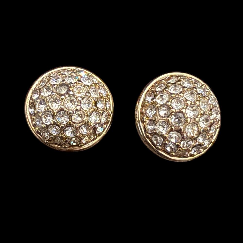 J.Crew Fireball Pave Crystal Dome Stud Earrings Burnished Gold Stamped Logo